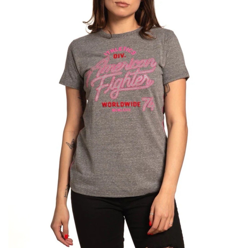 American Fighter By Affliction Womens Gray Pink Fitted T-Shirt MMA Size XS